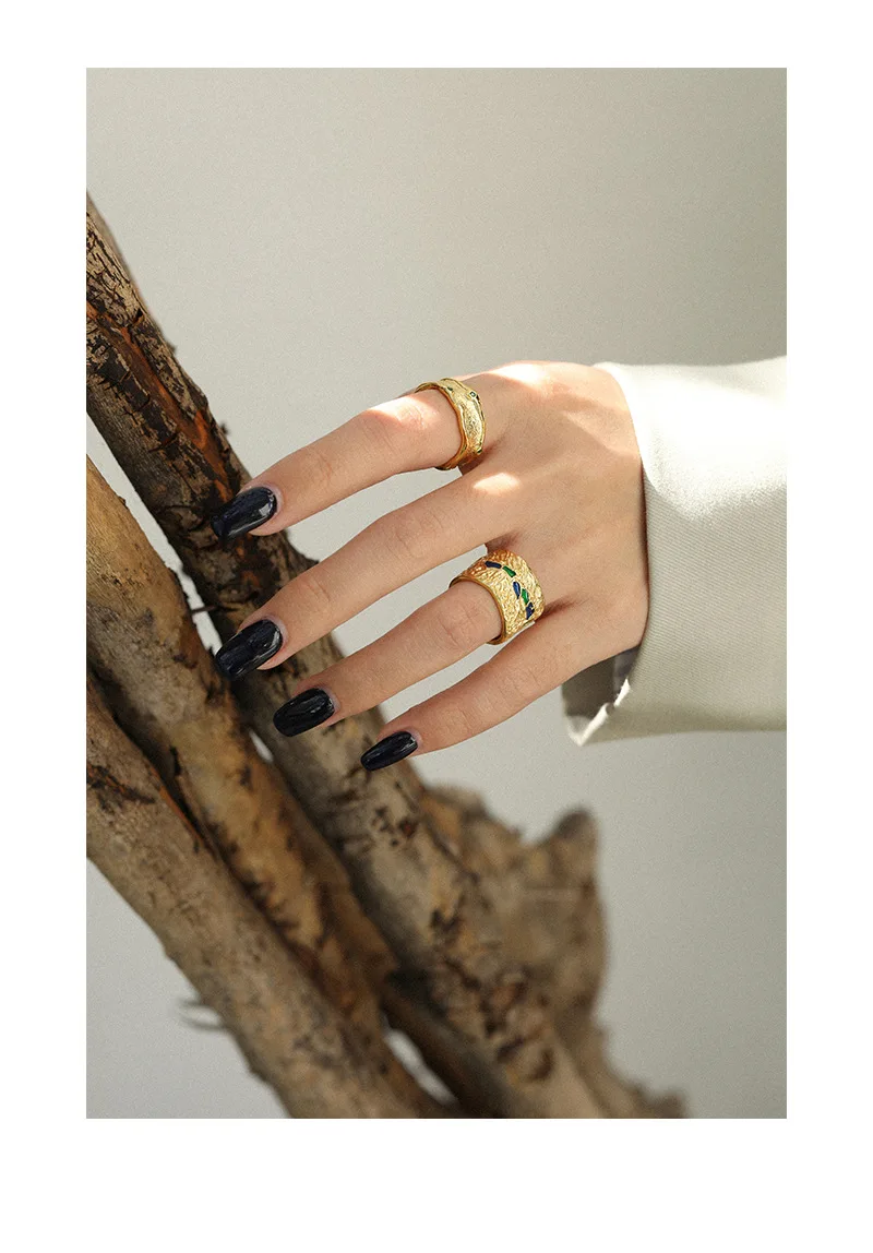 

INS 100% real. Authentic 925 Sterling silver Green Zircon Wave Band Wider Ring ADJUST jEWELRY TLJ1423