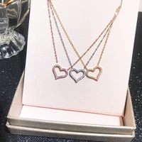 yun ruo rose gold color pave cubic zircon stone heart pendant necklace titanium steel jewelry woman never fade free shipping