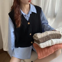 white cardigan v neck vest knitted vest womens autumn new style korean loose thin section all match vest
