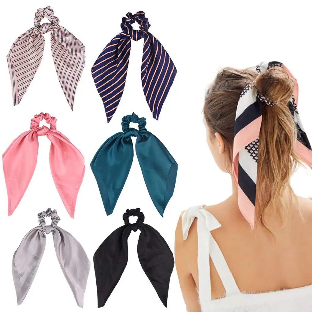 

2Pcs Hair Scrunchies Satin Silk Elastic Hair Bands Hair Scarf Ponytail Holder Scrunchy Ties Vintage Accessories for Women Girls