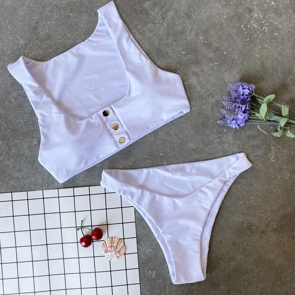 

Woman Sexy Solid Color Bikini Vest Bikini Top Thong Push Up Bikini With Concealed Buckle Without Steel Bra Strap