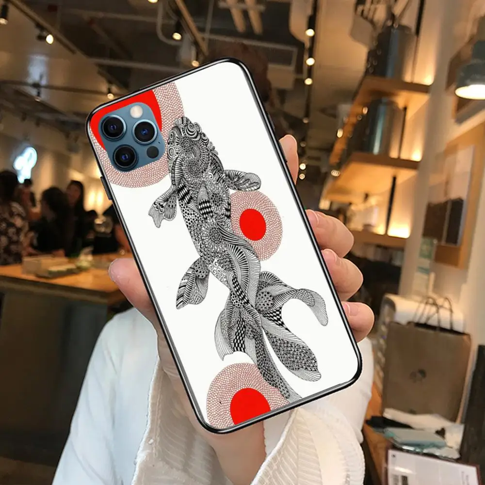 

Bring lucky Fish Style Phone Case cover For iphone 12 pro max 11 8 7 6 s XR PLUS X XS SE 2020 mini black cell shell