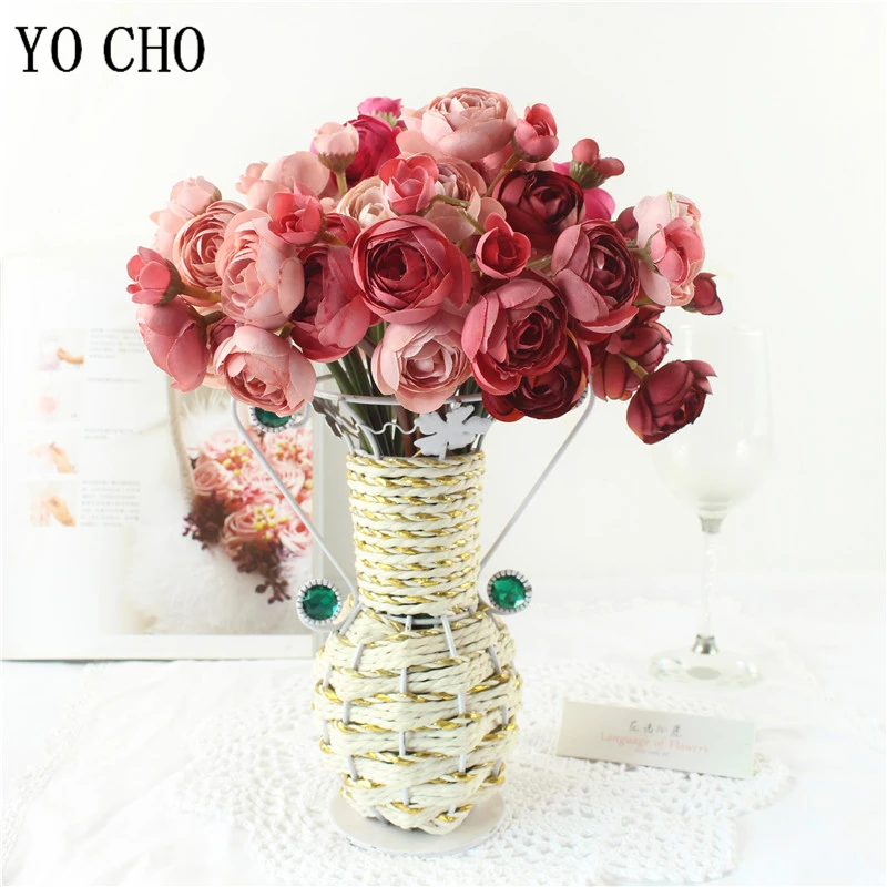 

Multicolor Tea Roses Vases for Home Decoration Accessories Fake Peony Flores Plastic Flower Wedding Decorative Artificial Flower