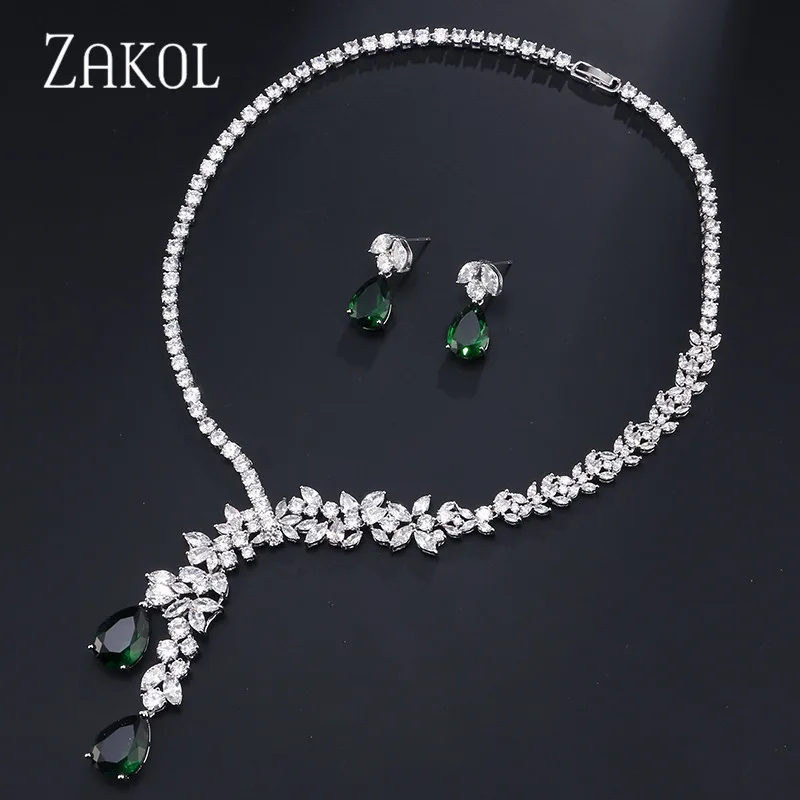 Комплект из колье и серёг с фианитом | Украшения аксессуары