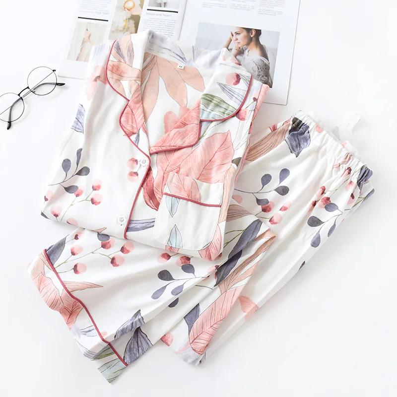 Женская трикотажная ночная рубашка из чистого хлопка с длинными рукавами и