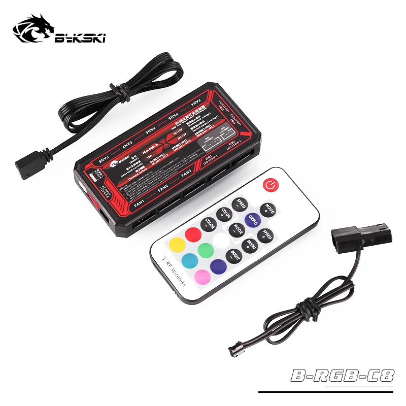 Bykski 12v RGB контроллер, управление вентилятором, насос, резервуар gpu, cpu блок водяного охлаждения с 12v 4pin светильник, B-RGB-C8