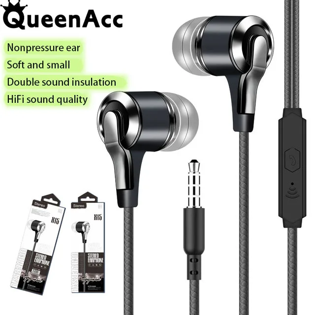 

QueenAcc Wired Earphones with Bass effect 3.5mm In-Ear Stereo Earbuds Sport Running Headphones Headset With Mic For Phone PC MP3