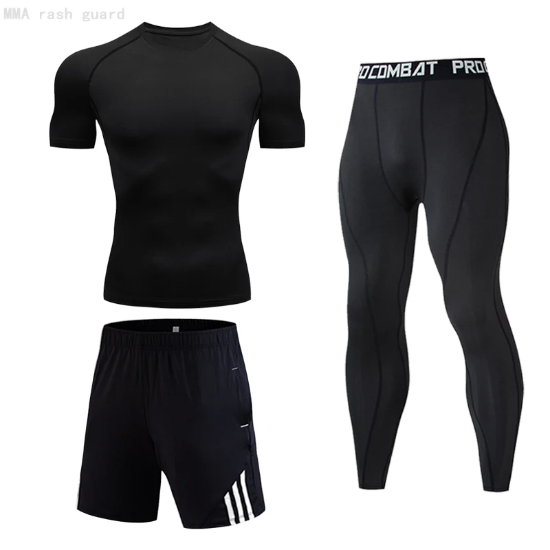 

Summer Tracksuit for Men Shorts T-shirt Fitness Clothing Quick Dry Top Sports Leggings Men 3 Piece Sports Suit Gym Running Suit