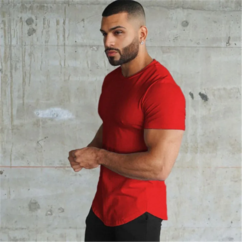 

Summer New Men's Sports Quick-Drying Short-Sleeved Outdoor Running Curved Hem Round Neck T-Shirt Male Fitness Coach Clothing