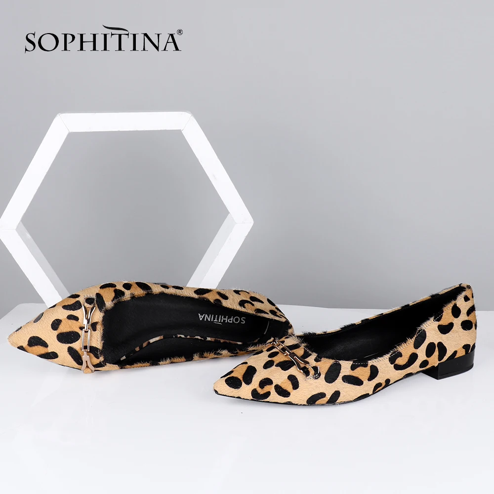 Женские туфли с леопардовым принтом SOPHITINA удобные лошадиные на плоской подошве