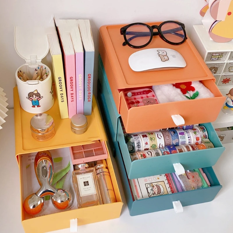 

Desktop Drawer Organizer Makeup Cosmetic Storage Box Desk Stackable Jewelry Stationery Container Home Office Organizing P31E