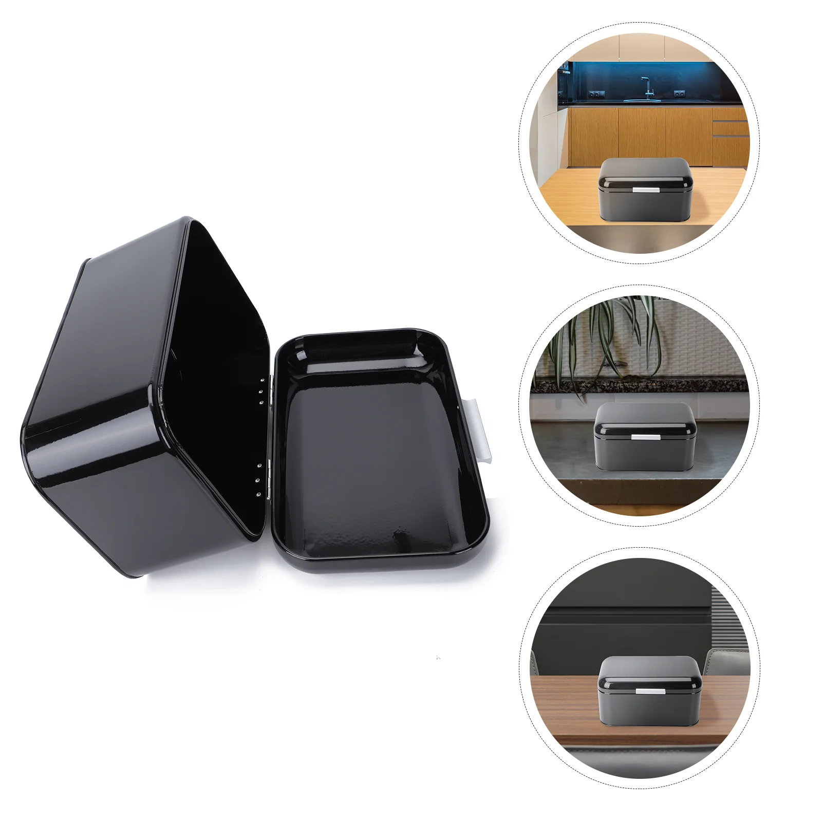 

Metal Dust-proof Bread Box Household Storage Bin Practical Container (Black)