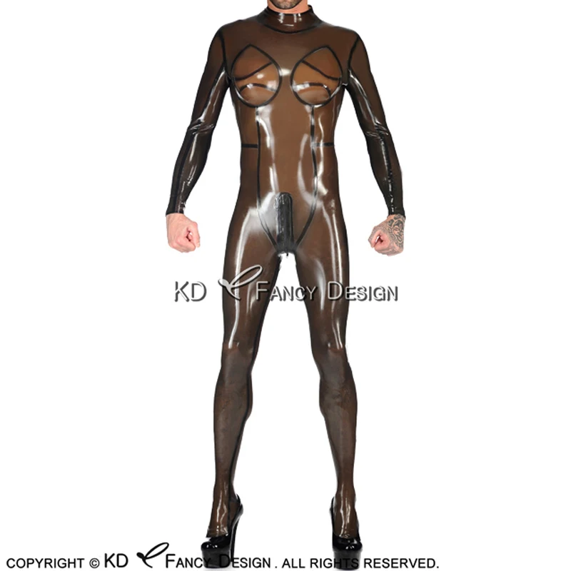 

Прозрачный черный сексуальный латексный комбинезон с полосками сзади до промежности, резиновый комбинезон на молнии, комбинезон, LTY-0246