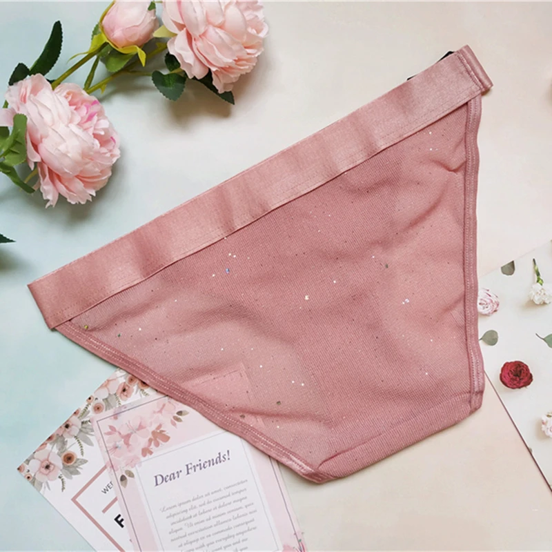 

Simple Gold Silver Sequined Women's Panties Sexy Letter Printed Seamless Underwear See-Through Low-Waist Female Briefs Lingerie