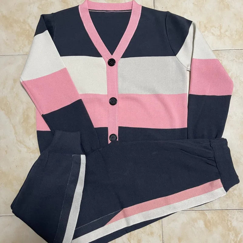 

2021 Autumn Winter Casual Tracksuits Women Knitted 2 Piece Set Thick Warm Sweater Cardigan + Pant Suits Loose Two Piece Sets