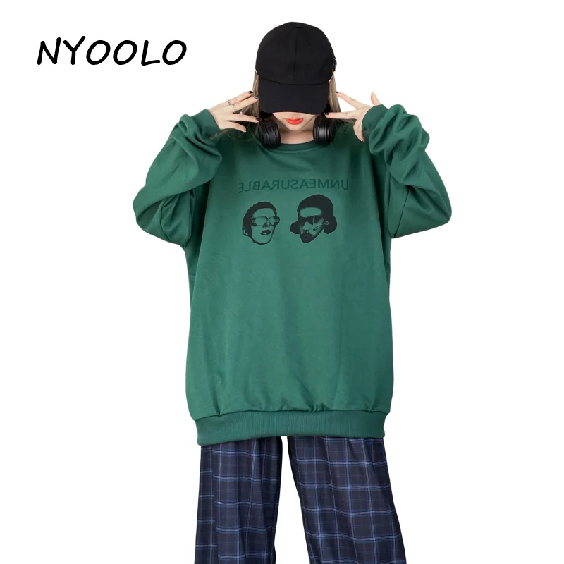 

NYOOLO Casual Cartoon Anime Portrait Letters Print Long Sleeve Pullovers Sweatshirt Women Men Clothes Autumn Hip Hop Hoody Tops