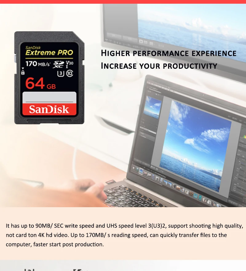 SanDisk Extreme Pro SD карта SDHC/SDXC 32 Гб 64 Гб 128 ГБ 256 ГБ C10 U3 V30 UHS-I карта памяти флэш-карта для камеры