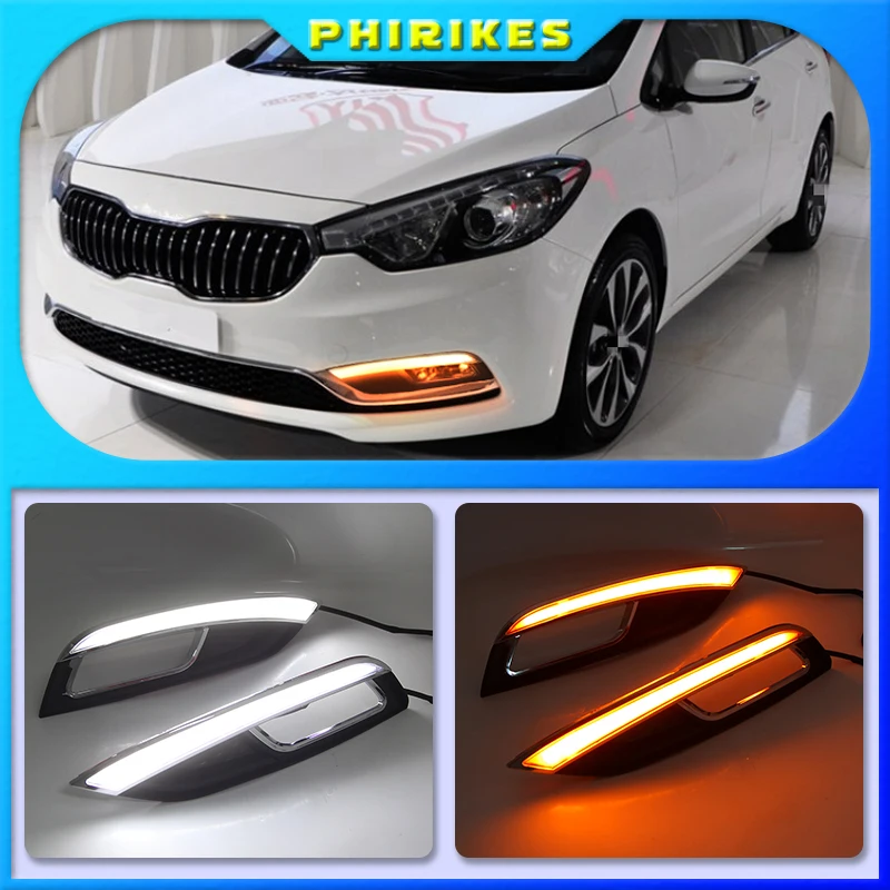 2Pcs LED Daytime Running Light For Kia K3 Cerato 2013 2014 2015 2016 Turn Signal Relay 12V Car DRL Fog Lamp Decoration