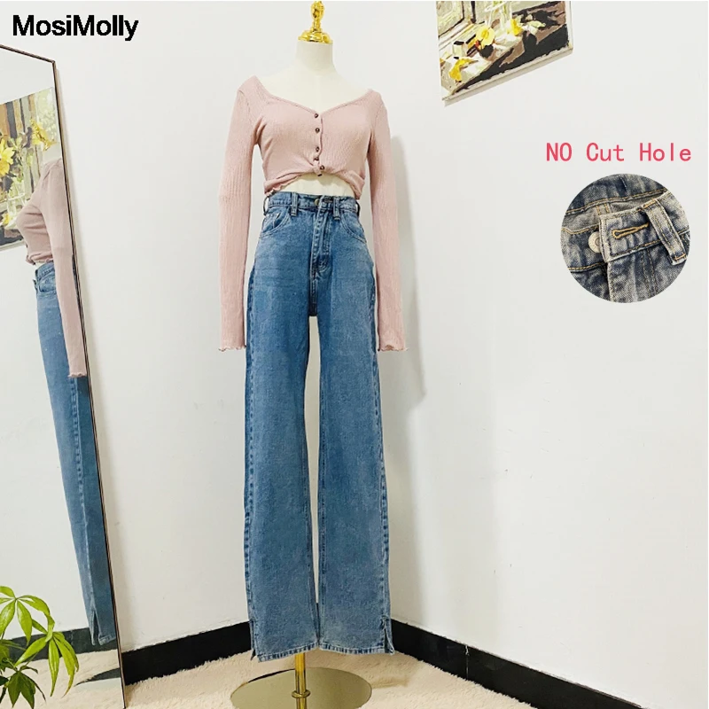 

2021 Washed Denim Pants Jeans Women Boyfriend Jeans Casual Pants Split Long Pants Bottom Black Jeans