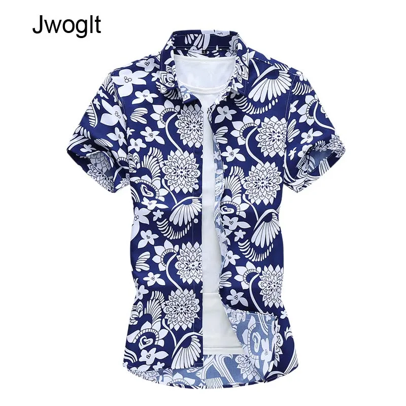 Гавайская рубашка мужская с коротким рукавом Пляжная блуза цветочным принтом