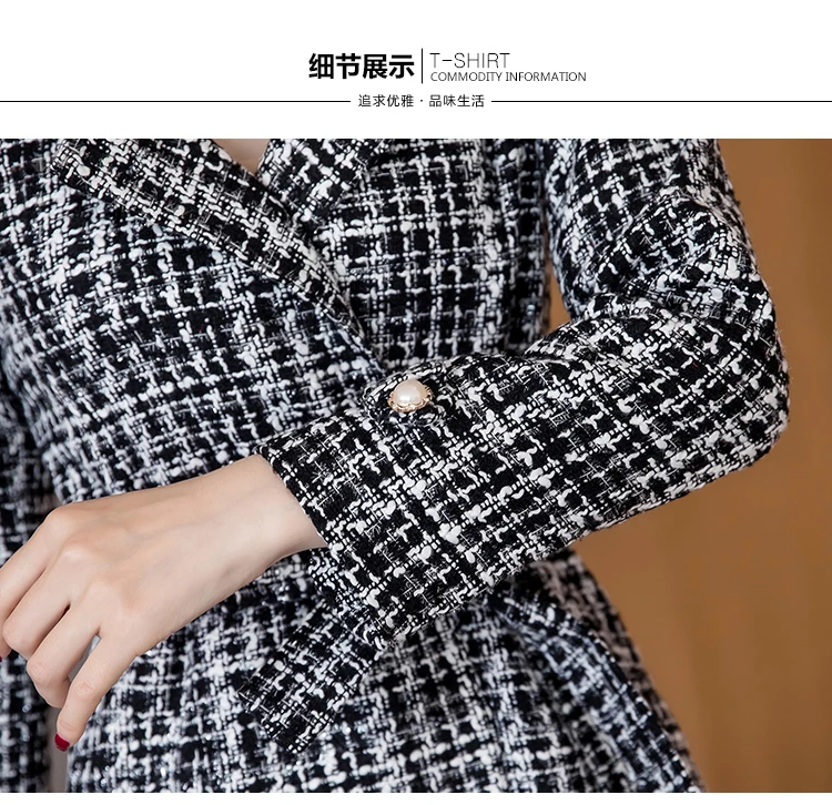 Autumn Winter Pink Plaid Tweed Wool Long Coat Women Notched Double Dreasted Sashes Ruffles Woolen Overcoat Mermaid Outerwear