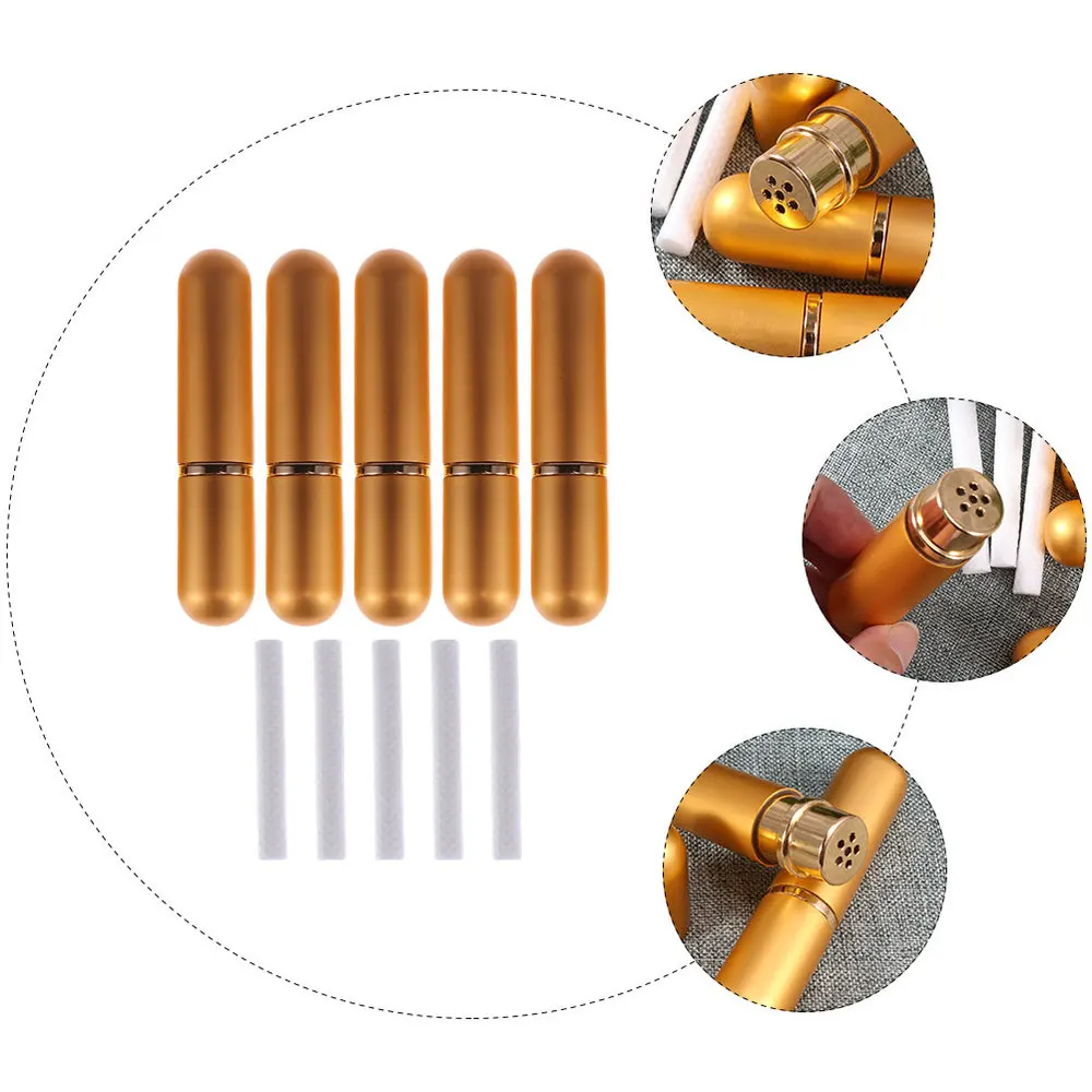 

5 Sets Empty Essential Oil Inhaler Refillable Nasal Inhalers with Cotton Wicks