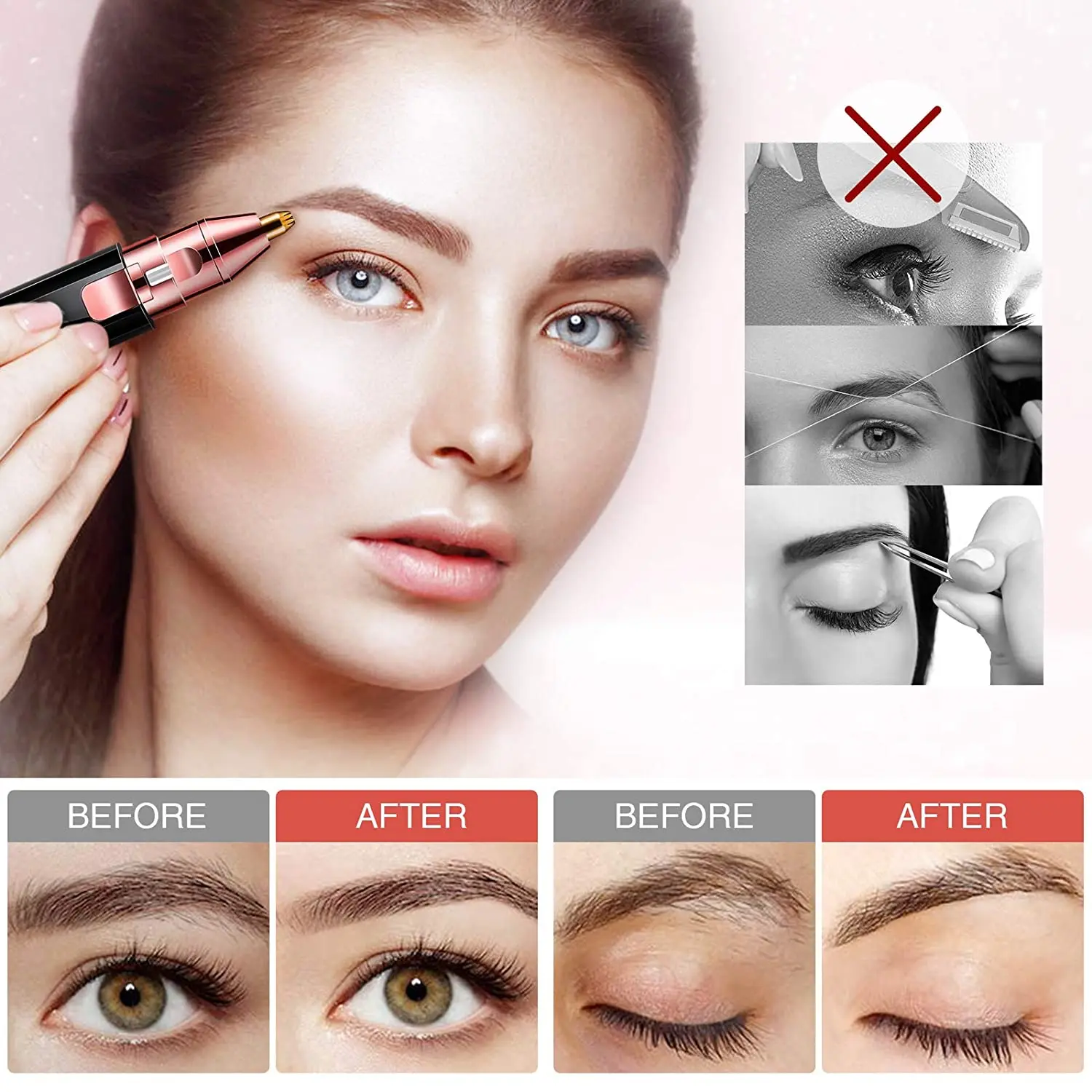 

2 In 1 Electric Eyebrow Trimmer Makeup Painless Eye Brow Epilator Mini Shaver Razors Women Portable Facial Body Hair Remover