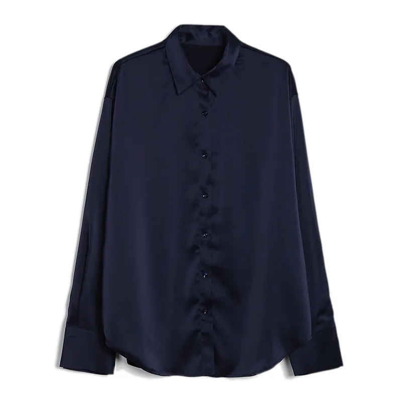 Рубашка женская однотонная с длинным рукавом повседневная простая блузка из