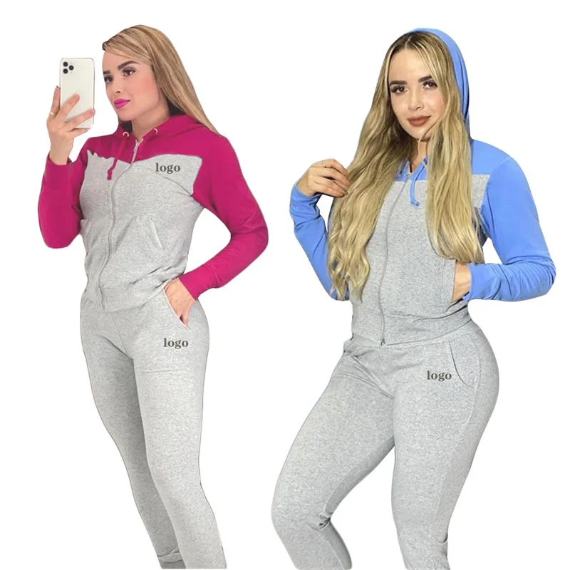 

2021 Winter Two Piece Set Women Long Sleeve Hooded Zipper Pocket Sporty Jackets+Leggings Matching Sets Workout Stretchy Outfits