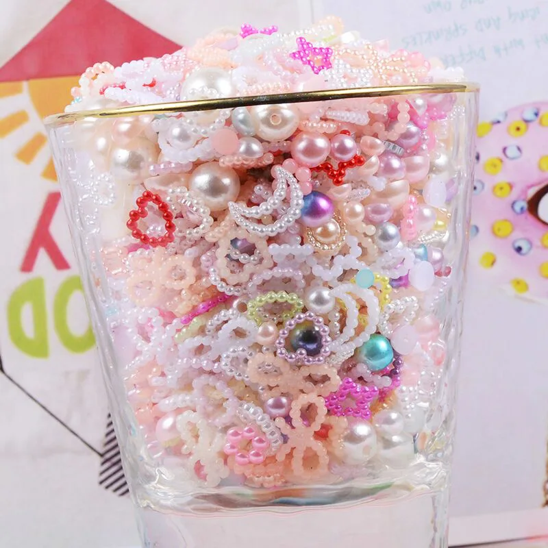 

50G/bag 4-20mm Half Round Heart/ Bow/Nail Charms Pearl Beads Gems DIY Crafts Loose Beads For Nail Art Decorations Jewelry Z-20S