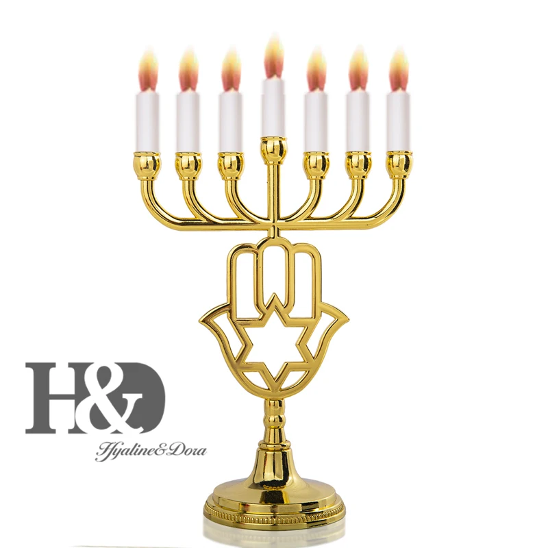 H & D Золотой Hamsa эмаль Menorah Подсвечник 7 веток медные палочки для дома свадьбы