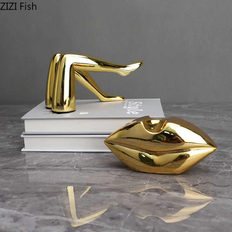 

Golden Lips/leg Statue Gilded Artwork Ornaments Desktop Resin Figurines Human Body Sculpture Home Decoration Accessories Modern