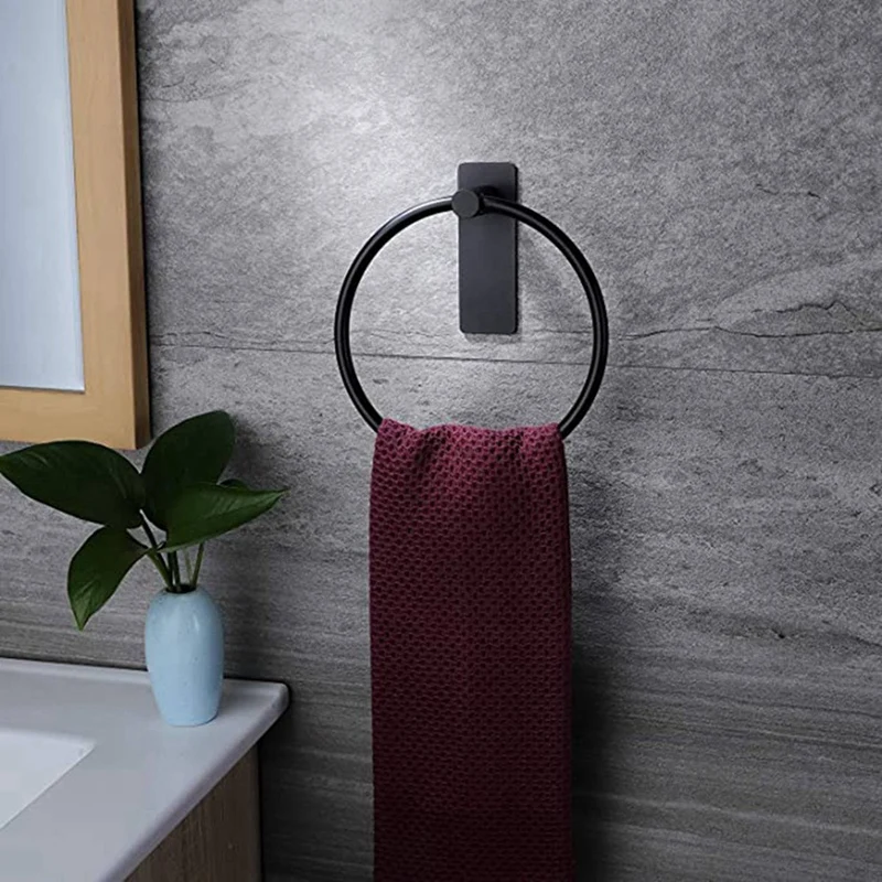 

2Pcs Towel Ring/Hand Towel Holder - Self Adhesive Round Towel Rack Hand Towel Bar for Bathroom, Stainless Steel Black