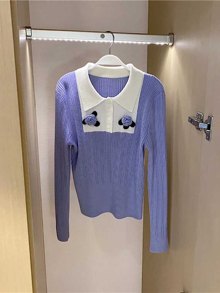 

Blue purple T-shirt autumn 2020 new women's slim fit wear soft wind Long Sleeve Polo neck top