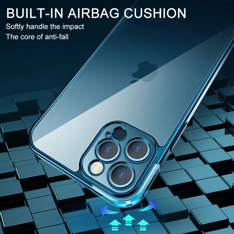 

Luxury Plating Square Frame Case on For IPhone 11 12 13 Pro Max Mini X XR 7 8 Plus SE 2020 Clear Silicone Transparent Back Cover