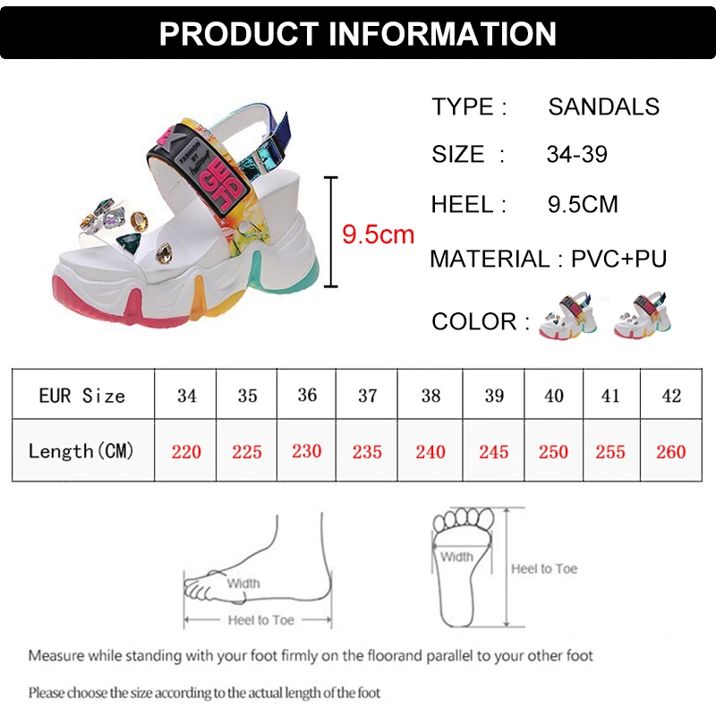 Женские босоножки Lucyever из прозрачного ПВХ на массивной платформе радужные с