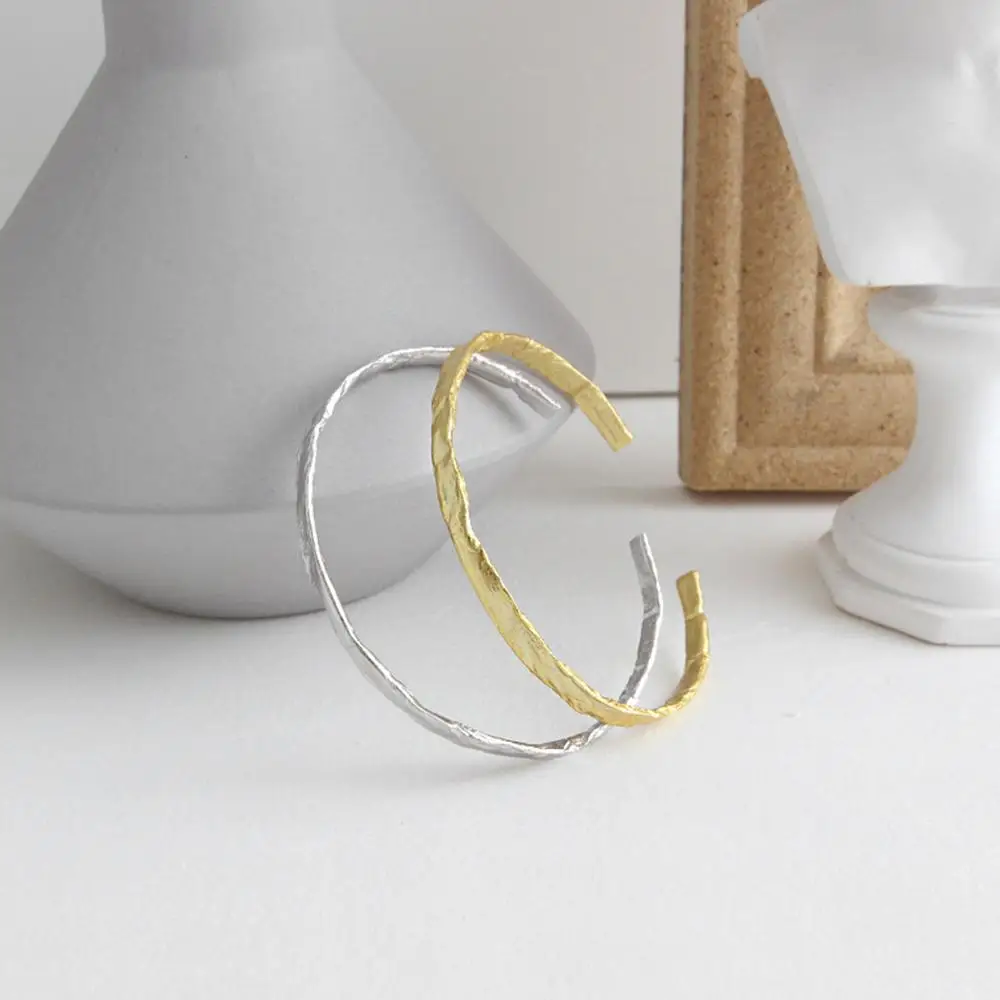 E 925 стерлингового серебра манжета открытие браслет для женщин мужчин золото