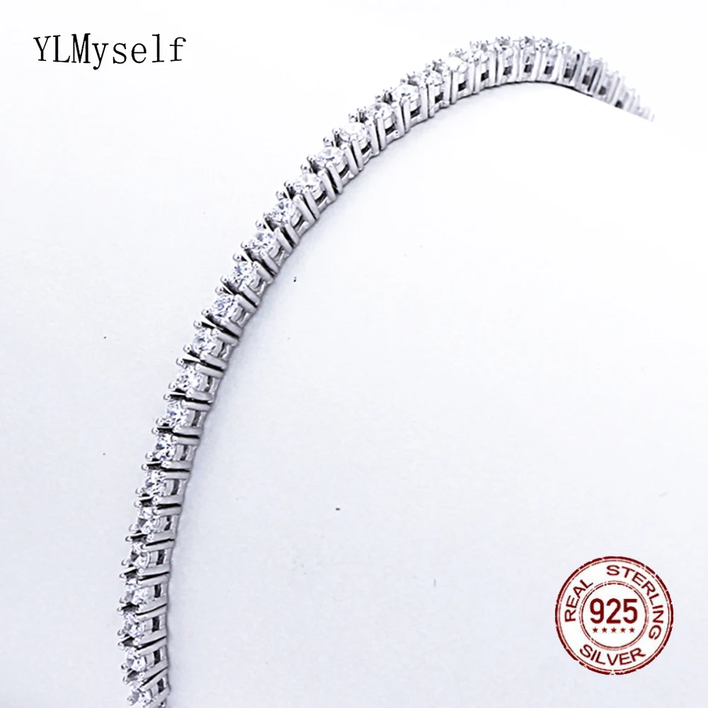 Pure 925 Silver Jewelry 16.-20.5CM Tennis Bracelet 2mm Zirconia Anniversary Gift Real Sterling Silver Bangle Bracelets 2014 new women cuff real pure silver bracelets bangle 925 sterling silver jewelry genuine solid silver cuff bangle