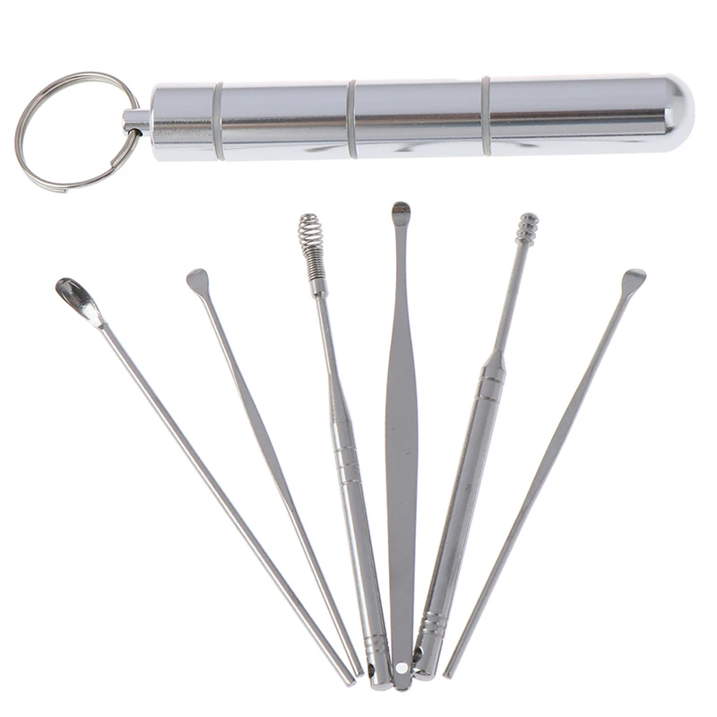 

6 Pcs/Set Stainless Steel Spiral Ear Pick Spoon Ear Wax Removal Cleaner Multifunction Portable Ear Pick Ear Care Beauty Tools