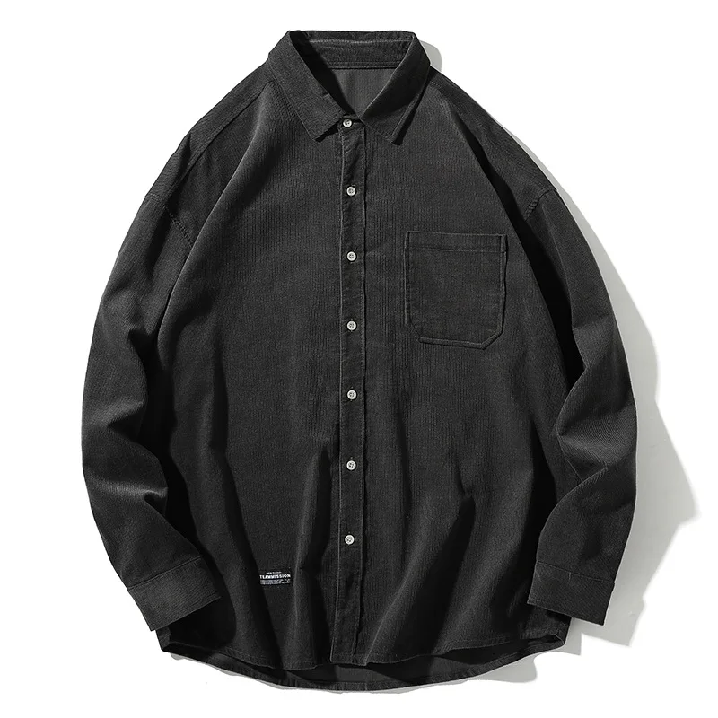 

Hanlu men's 2021 spring new corduroy shirt men's long sleeve solid color Lapel shirt coat