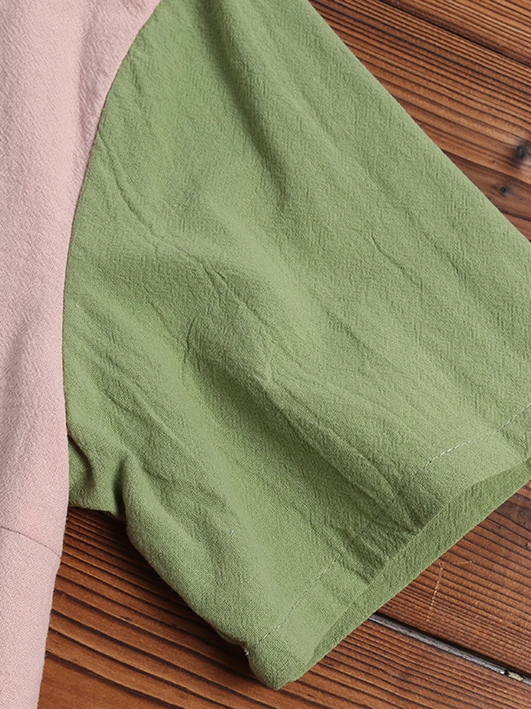 

Women Summer Short Sleeve Tunic Tops Vintage Shirt Robe Femme Patchwork Blusas Plus Size Cotton Linen Blouse Chemise