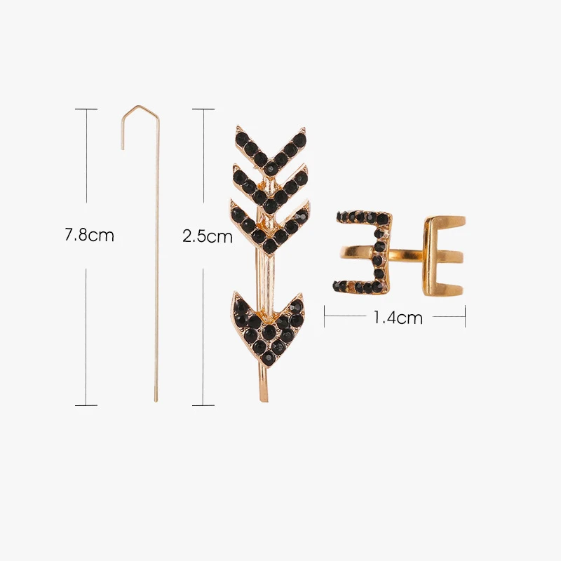 

3pcs/set Piercing Earrings Cool Simple Ear Clip Cuff Female Rhinestone Arrow Dangler Lady Wrap Around Ear Decor New Fashion 2020