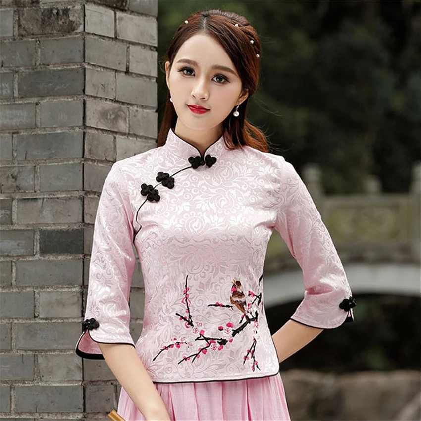 Cheongsam Топ Qipao Новинка Цветочная элегантная традиционная китайская одежда для женщин китайские рубашки платье свадебное Vestidos Tang