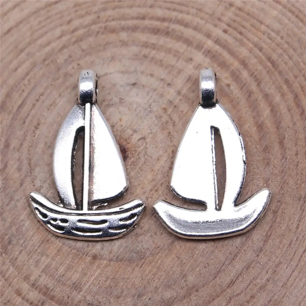 

Handmade Pendants For Jewelry Accessories 40pcs Sailboat Charms 18x12mm Antique Silver Plated