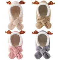 deer elk antlers children hat scarf one piece winter warm soft plush protect neck ear hat baby kid windproof beanies for hat