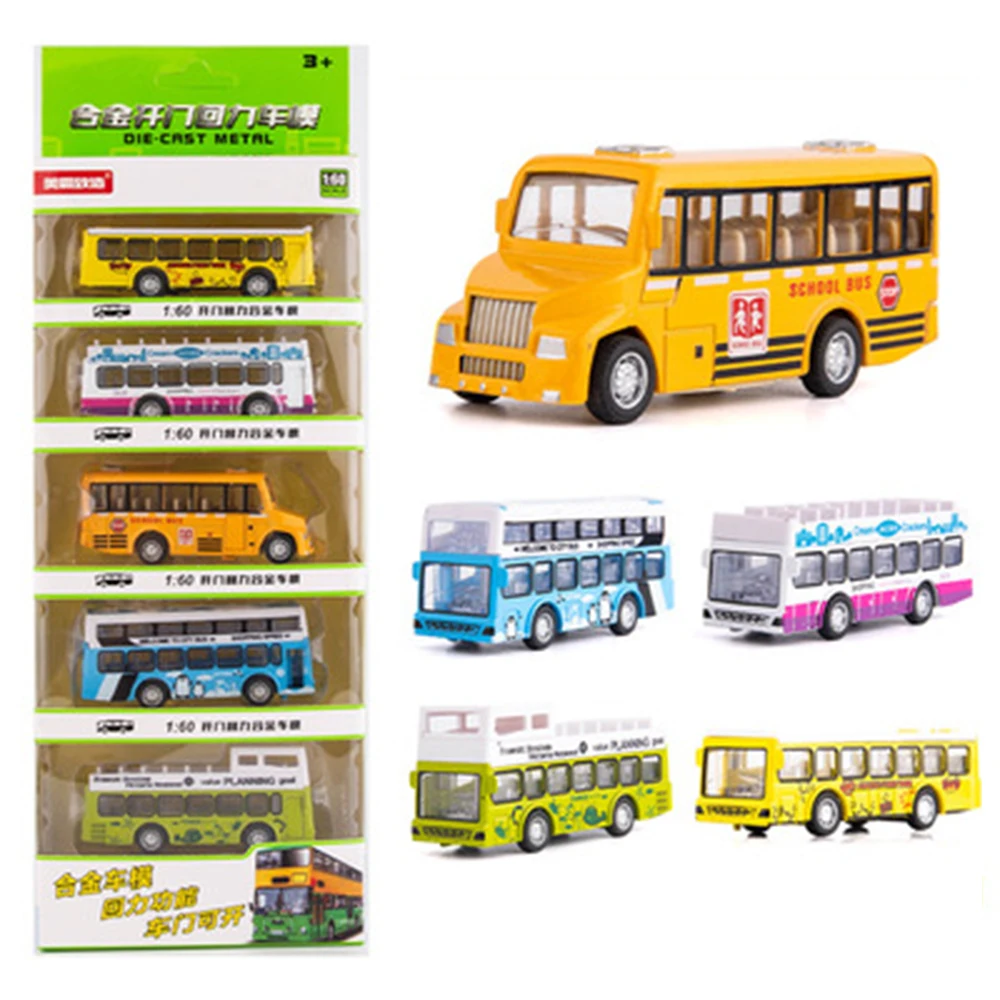 

Pull Back Toy Cars Set of 5 Alloy 1:60 Simulation School Car Model with Openable Doors Gift Pack for Kids NSV