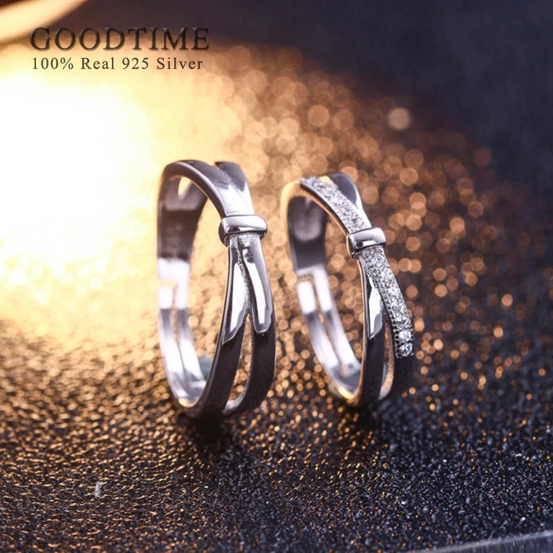 Модные свадебные кольца для пар 100% Настоящее 925 пробы серебряные циркониевое