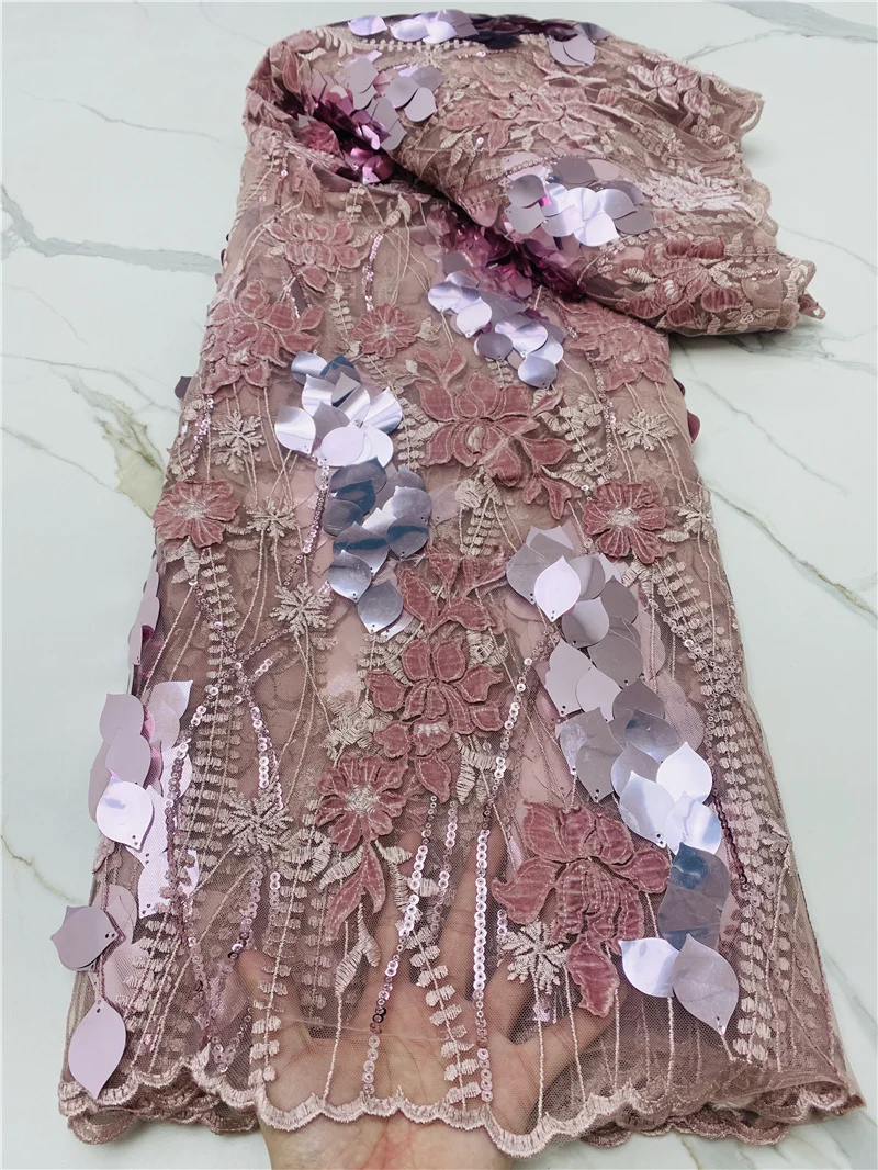 

PGC African Velvet Lace Fabric 2021 5Yards High Quality Sequins Lace Nigerian French Lace Fabric For Wedding Dress YA4726B-1
