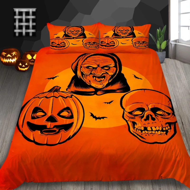 

Pumpkin Lantern Printed Bedding Set Cool Child Kids Home Bedclothes Creative Duvet Cover Bed Set Queen Size