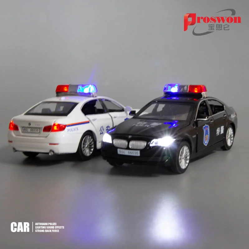 

1:32 High simulation Diecast Alloy Police car model 535 LI Sound and light pull back function kids toys Gift for children